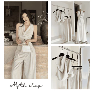 Set linen áo yếm cổ đổ kèm quần suông thanh lịch, nữ tính MyaHouse