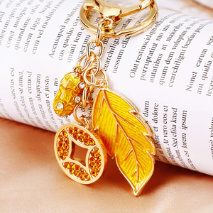 YS0O Bán Chạy Nhất Kiếm Tiền Một Lá Tiền Xe Móc Khóa Nữ Túi Mặt Dây Chuyền Kim Loại Kim Cương Đính Chìa Khóa Cha