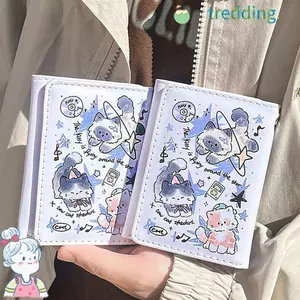 Tredding491 Thẻ Tín Dụng Holoder, 3 Gấp Dễ Thương Mèo Con Chó Tiền Xu, Da PU Cổ Điển INS Phong Cách Ví Túi Đựng Tiền Cho Bé Gái Quà Tặng Học Sinh