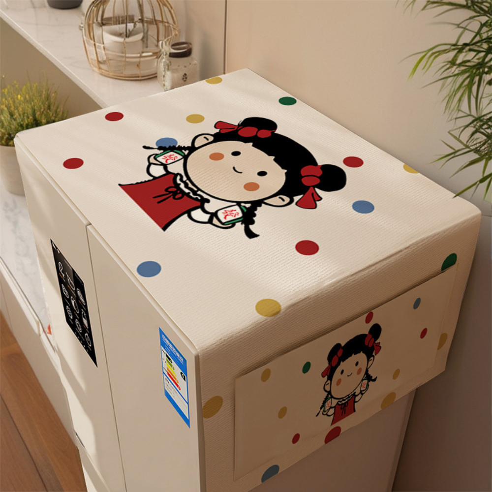 Tấm Phủ Tủ Lạnh HomeMate Chống Bụi Có Ngăn Để Đồ, Vải Lanh Cotton Chống Thấm Decor Nhà Bếp