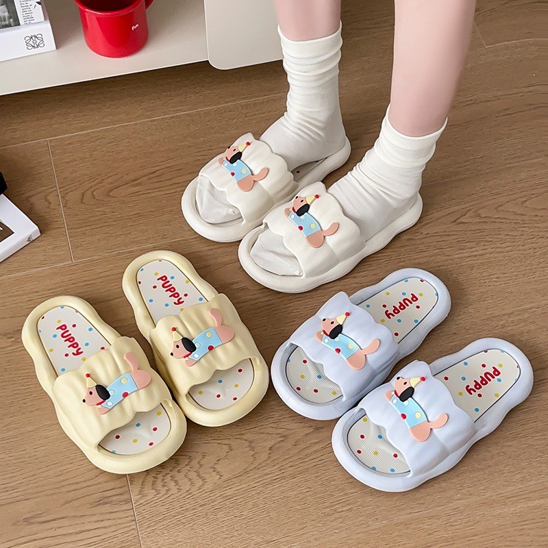 Dép Nữ Đi Trong Nhà Hình Chó Puppy Đế Êm Chống Trơn, Dép Cute Mềm Nhẹ Phong Cách Hàn