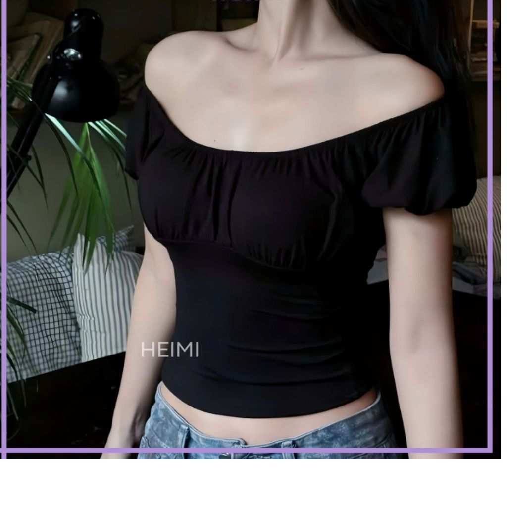 Áo Thun Nữ Tay Bồng Viền Chun Nhún Ngực Nhẹ Nhàng Nữ Tính Chất Thun Cotton Co Giãn - SamHi Closet