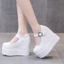Mùa Xuân Thu Bên Trong Tăng Chiều Cao Giày Trắng Bằng Sáng Chế Da Slip On 13cm Siêu Cao Gót Giày Lười Đế Dày Đế Nền Tảng Loafer