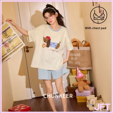 Bộ Đồ Ngủ Polyester Bộ Đồ Ngủ Kem Màu Vàng Tương Phản Ánh Sáng Xanh Đỏ Cưỡi Hood Dachshund Bộ Đồ Ngủ Nữ Tay Ngắn Bộ Đồ Nhà Có Đệm Ngực Bộ Đồ Gia Đình Dịch Vụ Mùa Hè Nhà Nữ Bé Gái Bộ Đồ Đệm Ngực Ngắn T