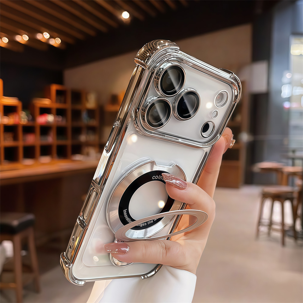 Giá đỡ kim loại Vỏ điện thoại trong suốt chống rơi cho iphone 17 Pro Max 16 13 14 15 Pro Max Vỏ có Camera Bảo vệ toàn diện Vỏ chống sốc Vỏ cứng bảo vệ điện thoại