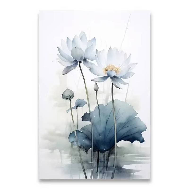 Hoa Tím Hoa sen Hoa trắng Poster Không khung Tranh Canvas để trang trí tường phòng gia đình