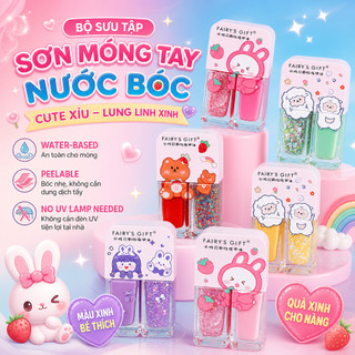 Bộ sơn móng tay gốc nước có thể bóc - 6 màu hoạt hình dễ thương, không cần đèn UV, khô nhanh, an toàn không độc hại