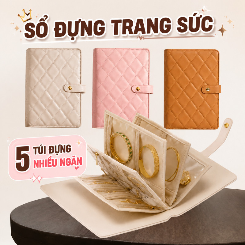Sổ đựng vàng da PU nhiều ngăn, khóa kéo tiện lợi đựng nhẫn dây chuyền sang trọng