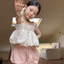 Mùa Hè 2026 Phong Cách Mới Bé Gái Hoa Sling Phong Cách Hàn Quốc Lông Tơ Sling