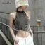 Crop Top nữ retro cổ cao lỗ, dệt kim mỏng gợi cảm, phù hợp thời trang mùa hè từ AqToCna