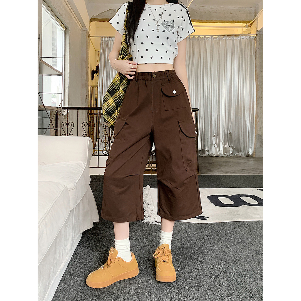 SUXI Mùa hè mới - Quần Crop retro nữ, thoải mái hàng ngày 260423