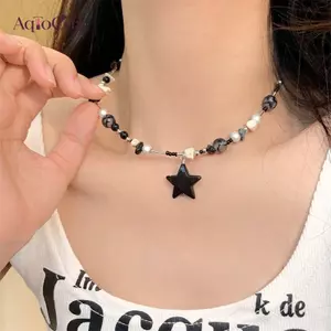 AqToCna Dây Chuyền Ngôi Sao Đính Hạt Mát Mặt, Xu Hướng K-Pop Y2K cho Nữ