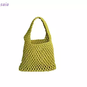 Túi xách dệt kim SAIA, Túi một vai dệt thủ công bằng dây Cotton, Túi đựng mẹ dung tích lớn đầy màu sắc rỗng