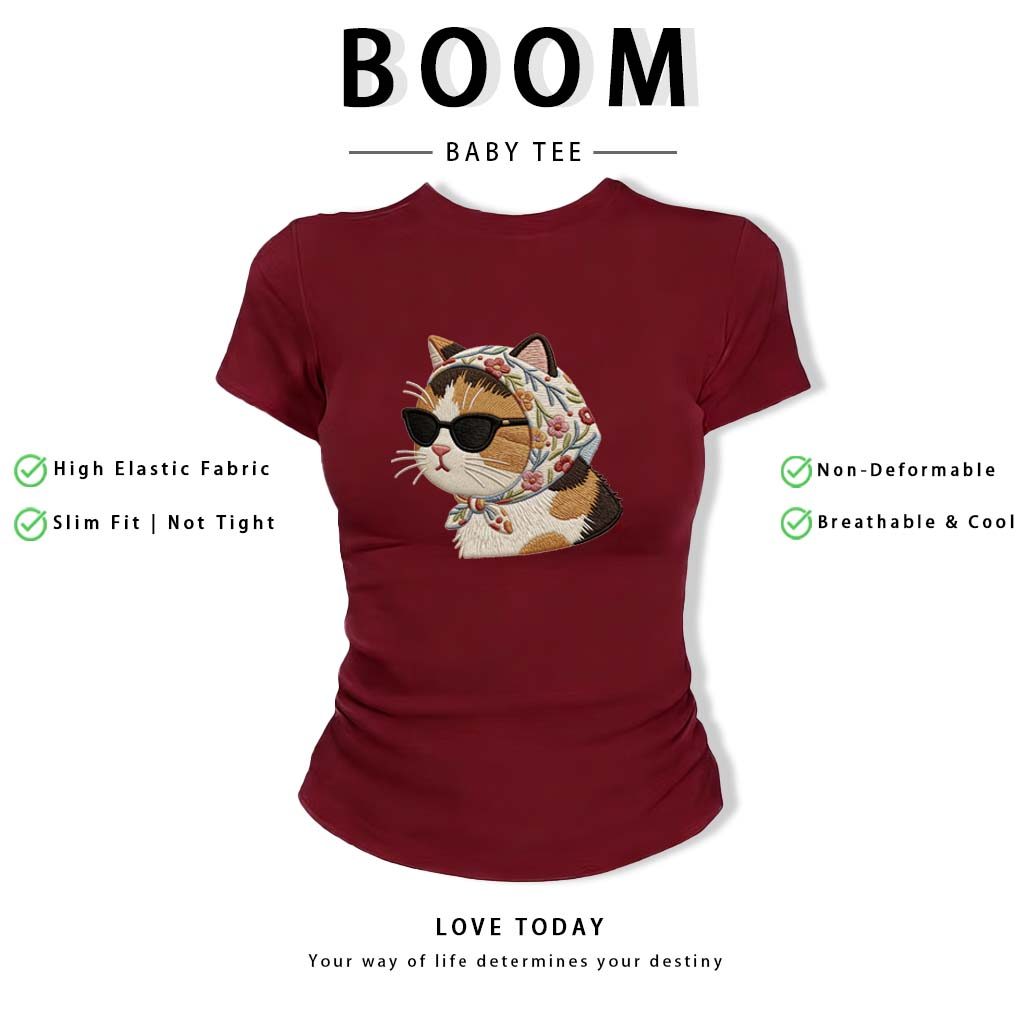 BOOM Áo thêu Baby Tee Nữ Cotton Ôm Body-Áo Thun Ngắn Tay Y2K In Hình PhongCách Mùa Hè, Cổ Tròn Hàng Đầucách hàn phong 33