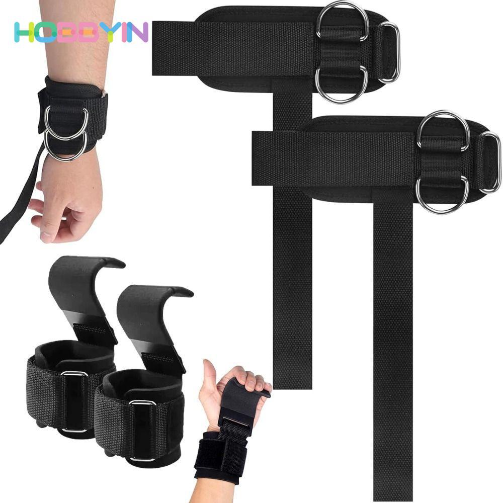Hobbyin - Dây đeo nâng tạ và cổ tay chống trượt có D-Ring, phù hợp cho tập luyện hạng nặng tại nhà hoặc gym