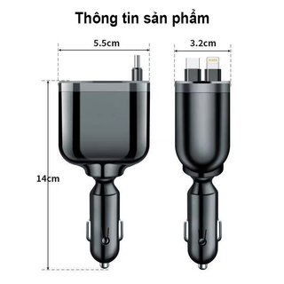 Sạc Xe Hơi Sạc Nhanh Màn Hình Kỹ Thuật Số PD USB C Cáp Có Thể Thu Vào Màn Hình Điện Áp 12 24V