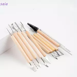 SAIA 11 Bộ Dụng Cụ Tạo Mô Hình Điêu Khắc Đất Sét Gốm, Với Tay Cầm Bằng Gỗ Mịn Bộ Dụng Cụ Khắc Hai Mặt, Dụng Cụ Gốm Đất Sét Polymer Đa Năng Gốm Sứ