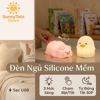 USB Sạc Silicone Vịt Pig Đèn Ngủ Điều Khiển Cảm Ứng 3 Độ Sáng Tự Động Tắt 30 Phút Mầm Non