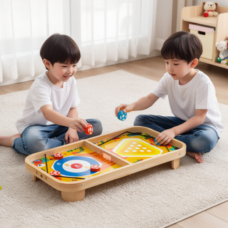 Gỗ 5 Trong 1 Hai Mặt Trò Chơi Ban Trẻ Em Giáo Dục Xếp Hình Bowling Ludo Khúc Côn Cầu Động Vật Cờ Vua
