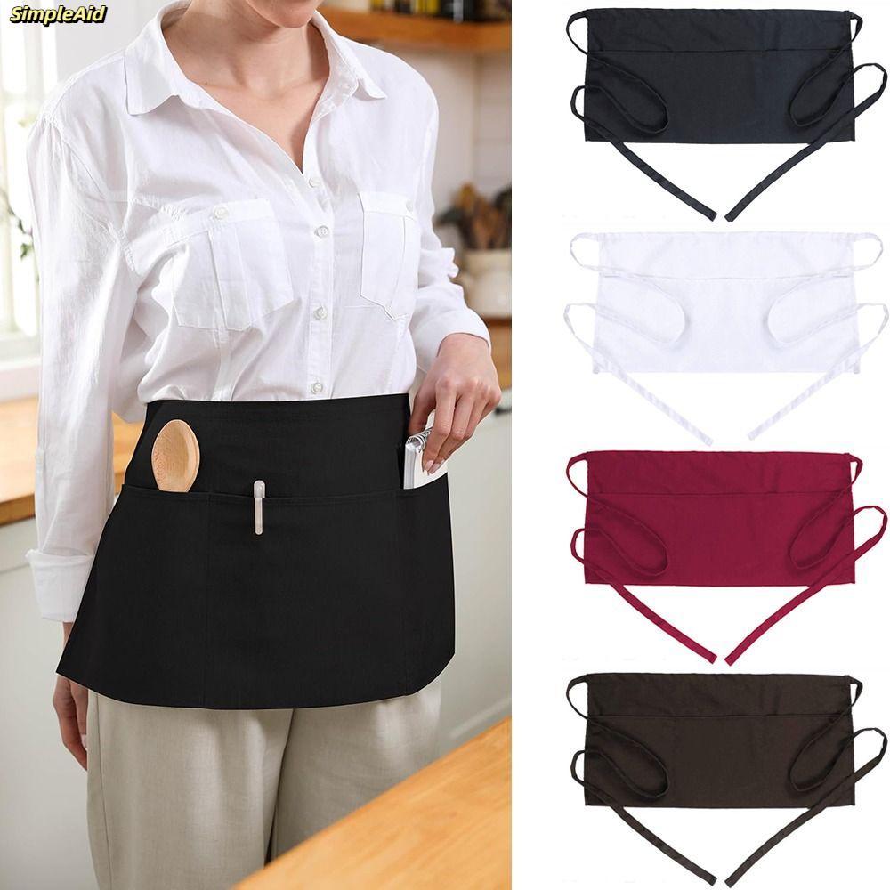 [Vận chuyển nhanh] Tạp dề nửa túi SIMPLEAID, Tạp dề thắt lưng 3 túi bằng vải Polyester, Tạp dề ngắn thời trang Unisex
