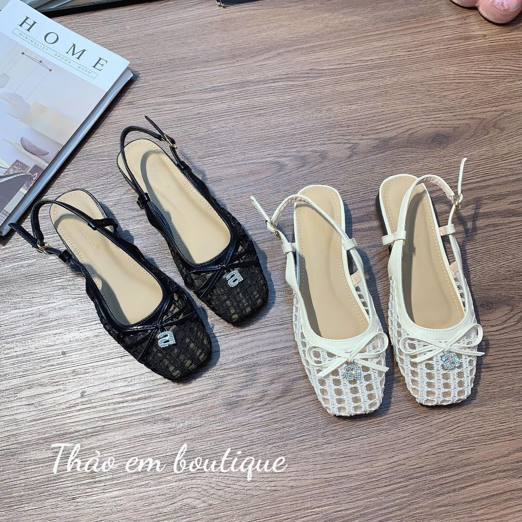 [Thảo Em - SL622] Sục lưới nữ đế bệt mũi vuông phối nơ [Sẵn Hàng].