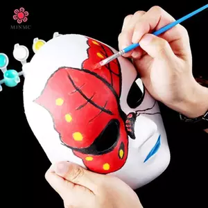 MJnmc Full Face Mask Giấy nk Trắng Halloween Cosplay Mèo Tự Làm Sơn Cặp Đôi Nửa Động Vật Mache Đảng Mới