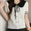 Mùa Hè - Áo sơ mi nữ dệt kim thắt nơ cổ búp bê tay ngắn