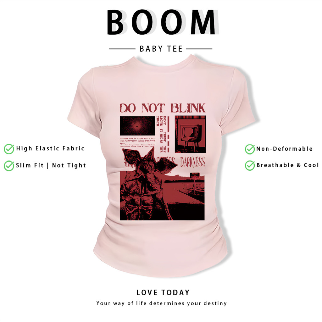 BOOM Áo Baby Tee Nữ Cotton Ôm Body-Áo Thun Ngắn Tay Y2K In Hình PhongCách Mùa Hè, Cổ Tròn Hàng Đầucách hàn quốc phongK05