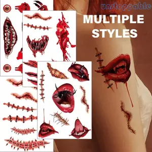 Unstop * Halloween Nhãn dán hình xăm tạm thời Nhãn dán vết thương đẫm máu cho Halloween Cosplay