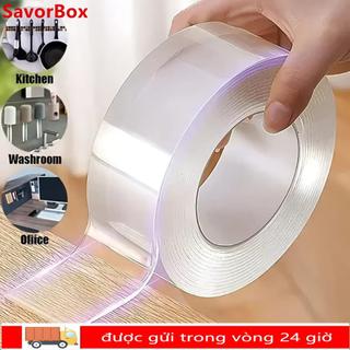 Băng Nano SAVORBOX, Băng dính hai mặt chống thấm nước mạnh mẽ, Băng không dấu vết trong suốt hai mặt có thể tái sử dụng
