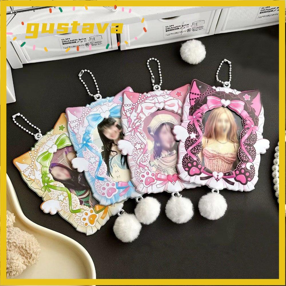 GUSTAVA Nơ Thẻ Ảnh Tay Áo, Kpop Có Móc Khóa Photocard Giá Đỡ, Kawaii Y2K 3 Inch ID Huy Hiệu Cho Bé Gái