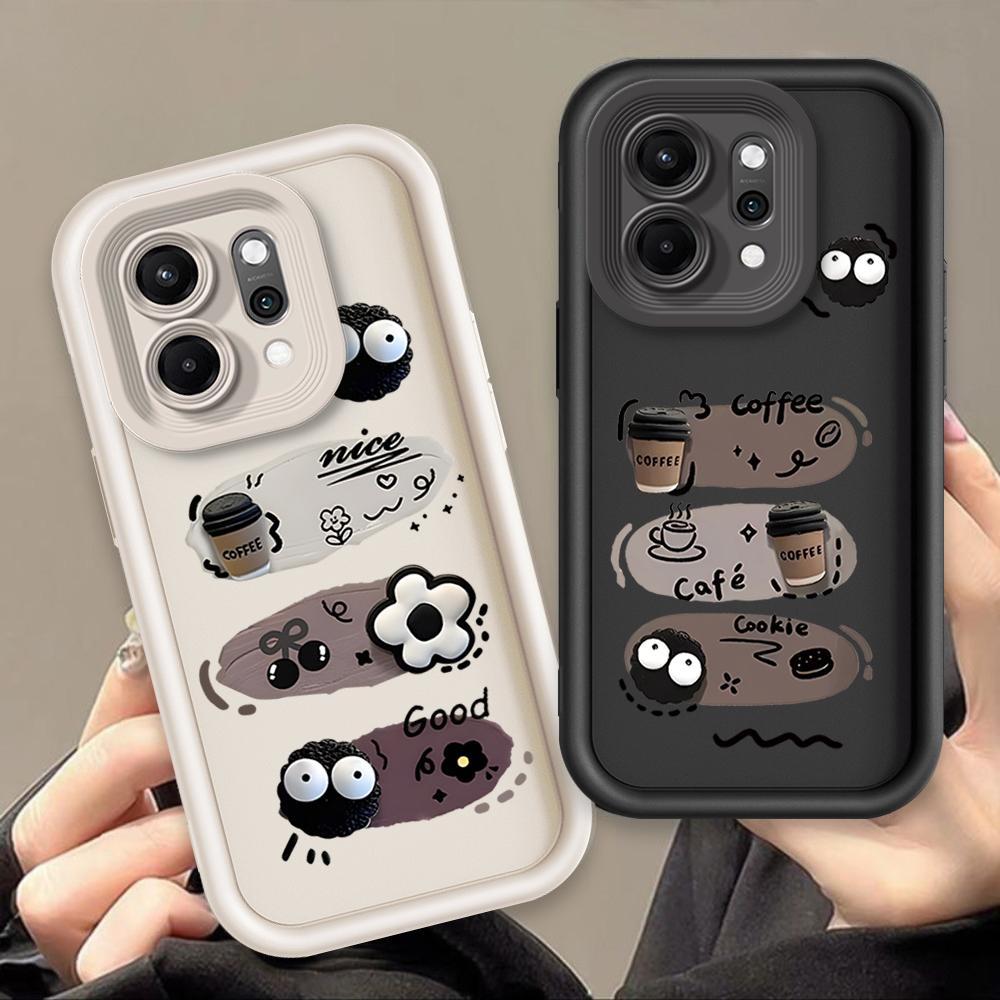 Ốp Lưng Cho OPPO Reno 6 8 10 11 12 13 14 15 F Pro Phim Hoạt Hình Silicon Mềm Vỏ Điện Thoại TPU Đen Bóng Than Thiên Thần Mắt Chống Sốc Ốp Lưng
