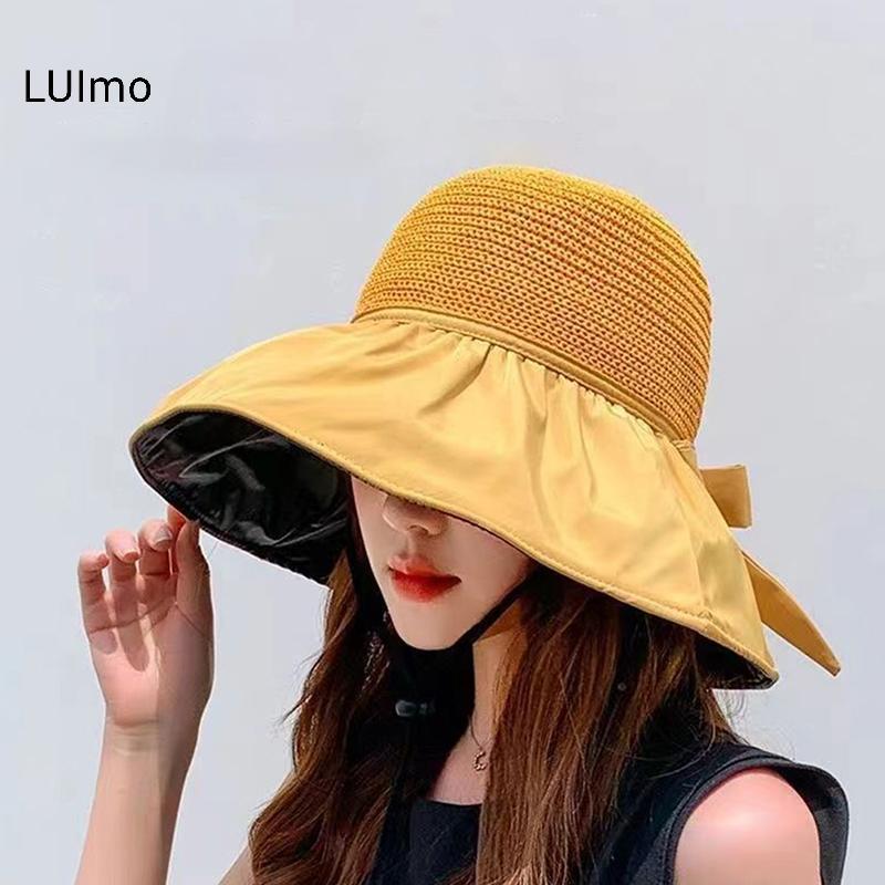 LUImo Mùa Hè Mới Nữ Buet Mũ Chống Tia UV Mũ Chống Nắng Màu Trơn Mềm Mại Có Thể Gập Lại Rộng Vành Bãi Biển Ngoài Trời Panama Mũ Đuôi Ngựa Mũ SBS