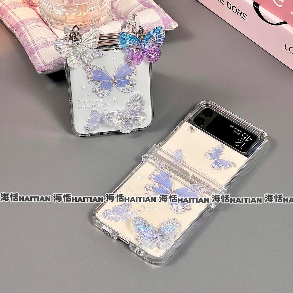 Tương thích với Ốp điện thoại hình bướm 3D Samsung Galaxy ZFlip7 ZFlip6 Vỏ cứng có thể gập lại có dây buộc cho Z Flip 7 / 6 / 5 / 4 / 3 / 5G Vỏ bảo vệ