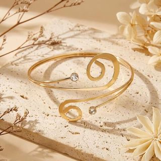 TRACEILLOIAN Music Note Open Bangle, Vòng đeo tay vòng đeo tay vàng / bạc phong cách Punk, Vòng tay xoắn ốc hình học có thể điều chỉnh bằng kim cương giả thời trang Trang sức kỳ nghỉ