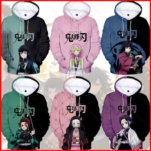 YB1 Anime Demon Slayer Áo Hoodie dài tay Unisex Áo thường ngày Tanjirou Cosplay Kimetsu no Yaiba Áo Hoodie BY1