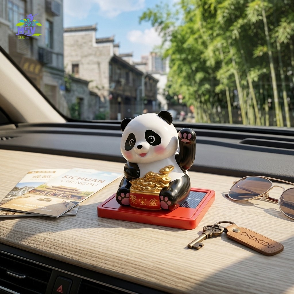 Chạy bằng năng lượng mặt trời Gấu trúc gợn sóng Trang trí bàn làm việc văn phòng Thành Đô Bảo tàng Tứ Xuyên-Souvenir