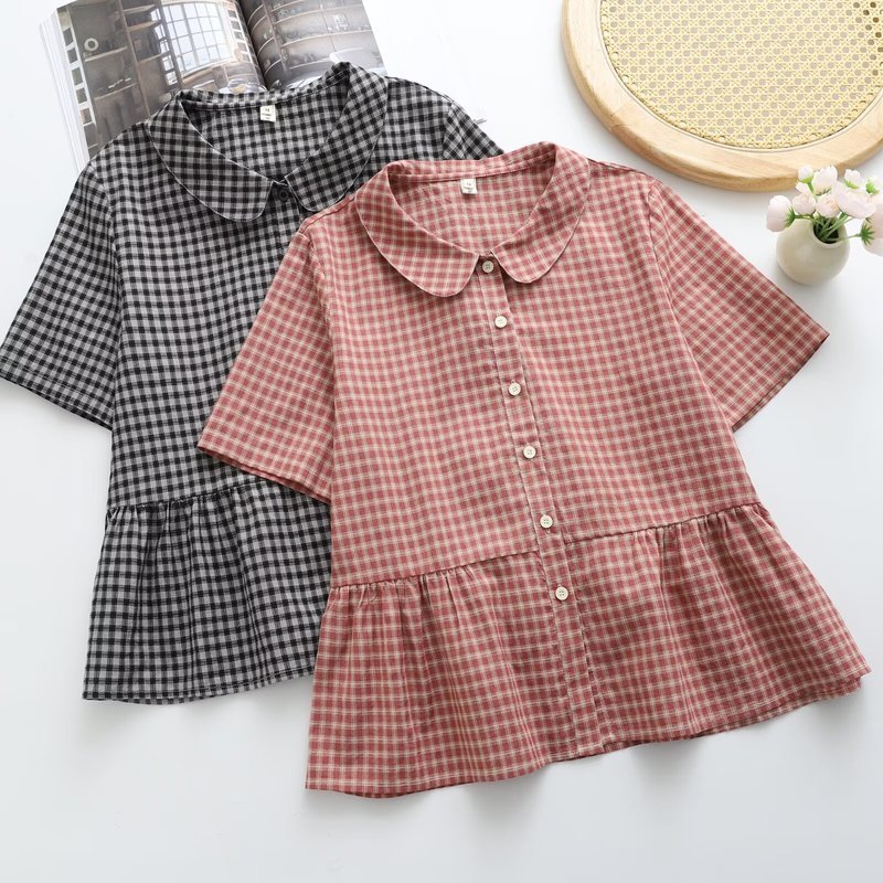 [Hàng có sẵn] Áo sơ mi nữ Cotton cao cấp 2026 tay ngắn ve áo kẻ sọc mùa hè