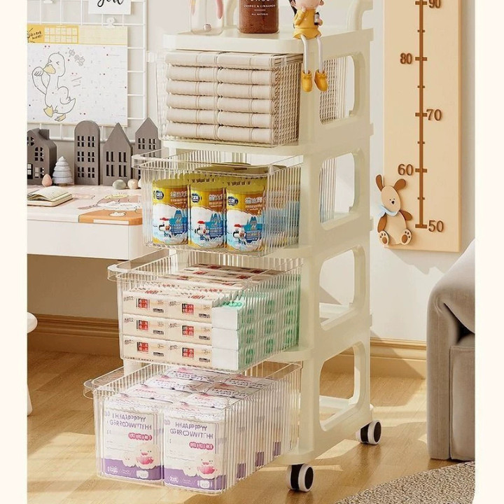 Kệ Đa Năng Có Bánh Xe 3–5 Tầng Kèm Ngăn Kéo, Kệ Đựng Bỉm Sữa Mỹ Phẩm HomeMate
 Tủ Ngăn Kéo Đầu Giường