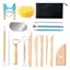 17 Dụng cụ điêu khắc gốm & đất sét, Dụng cụ hai mặt, gốm sứ Tay cầm bằng gỗ mịn để cắt tỉa, họa tiết dập nổi