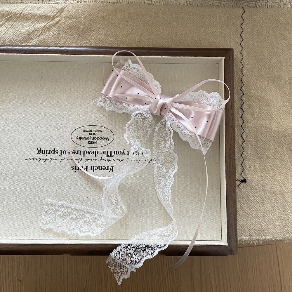 Hululu / Con Gái Sang Trọng Ren Chấm Bi Nơ Tóc Mũ Đội Đầu Satin Ruy Băng Kẹp Tóc Cô Gái Nhẹ Nhàng Mỏ Vịt Kẹp Phụ Kiện Tóc