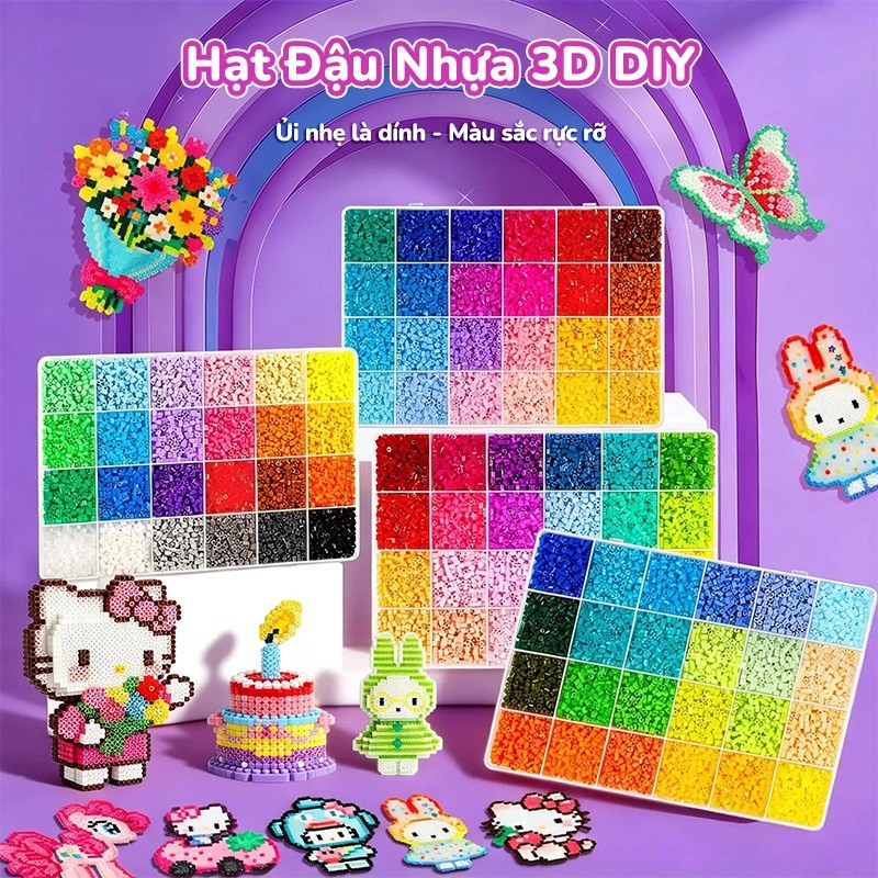Bộ Hạt Xếp Hình DIY 3D – Đồ Chơi Handmade Sáng Tạo Cho Bé, Hạt Đậu Nhựa 24 Màu Kèm Phụ Kiện