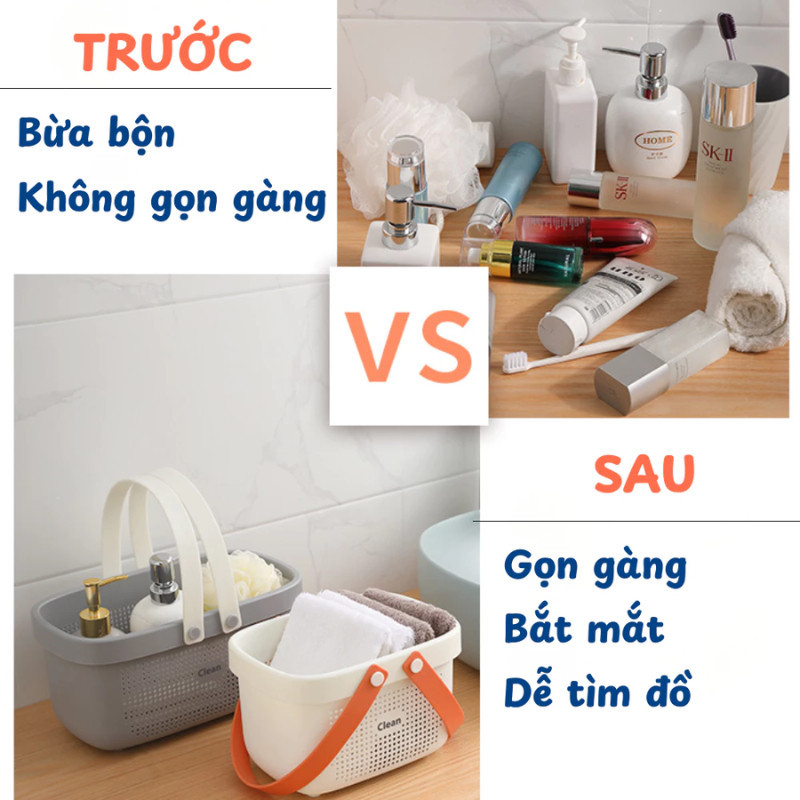 Giỏ Đựng Đồ Vệ Sinh HomeMate Có Quai Xách, Giỏ Nhựa Đa Năng Dày Dặn Cho Nhà Tắm & Mỹ Phẩm