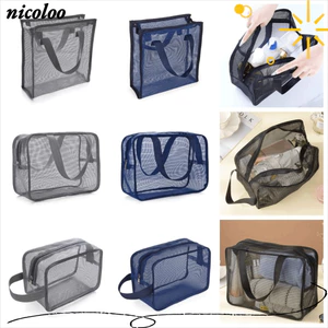 Túi tắm lưới NICOLOO, Túi lưu trữ tay cầm bằng lưới khô nhanh, Capcity lớn bền màu xám xanh có thể gập lại Phòng tắm mang theo Tote Phòng tắm vòi hoa sen