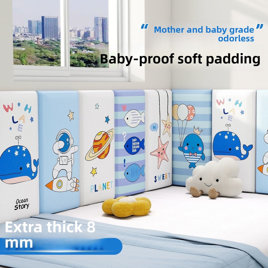 Đầu Giường Túi Mềm Tatami Phim Hoạt Hình Tường Xung Quanh Chống Va Chạm Tựa Lưng Cho Bé Đầu Giường Tự Dính Giường Bao Quanh Miếng Dán Tường Dày 8 Mm Environ