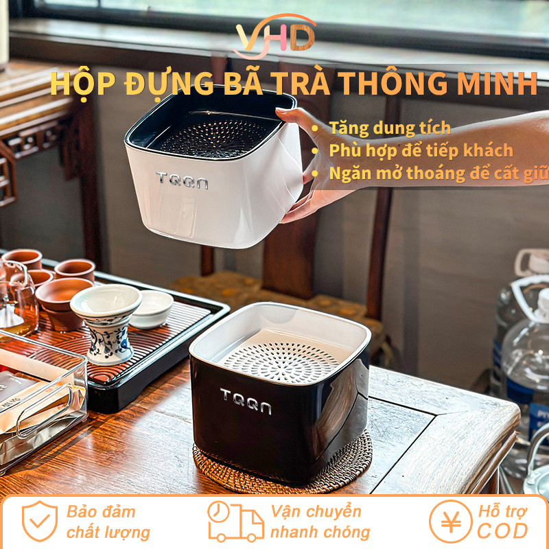 Hộp Đựng Bã Trà Thông Minh Để Bàn – Thiết Kế Hiện Đại, Ngăn Trên Thoát Nước, Lọc 2 Lớp, Sang Trọng & Tiện Dụng