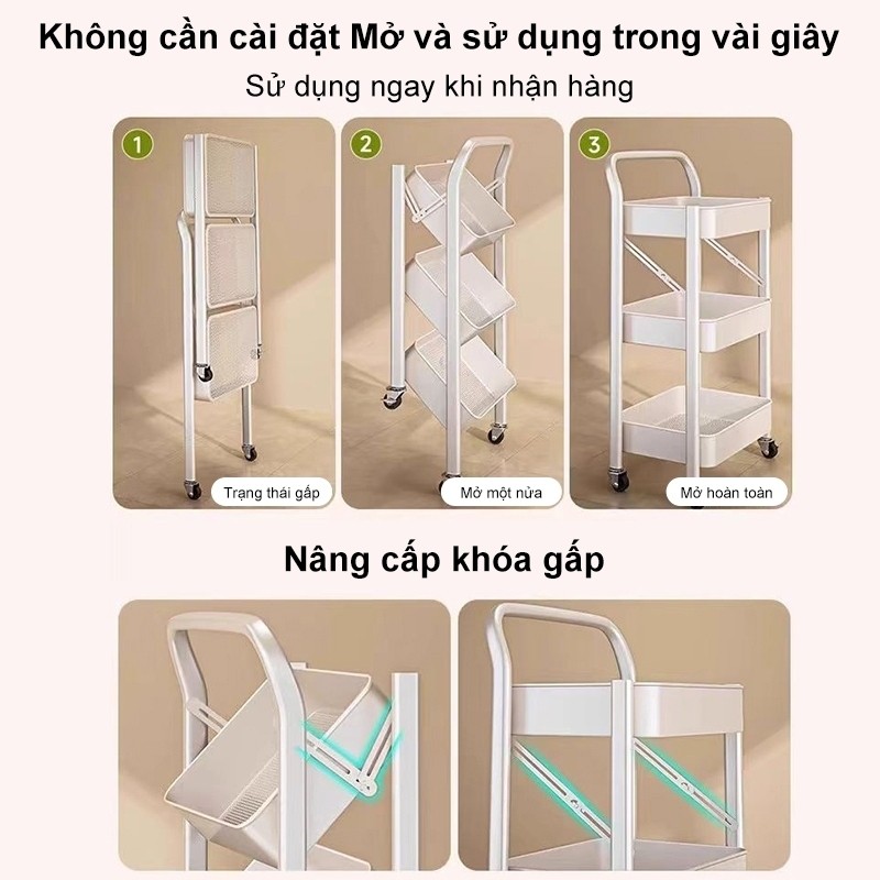 Xe đẩy spa thép cacbon Kệ để đồ có thể gập lại không cần cài đặt Xe đồ đa năng