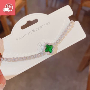 Vòng tay nữ điều chỉnh được, mặt dây chuyền hoa bốn cánh zircon sang trọng và đơn giản