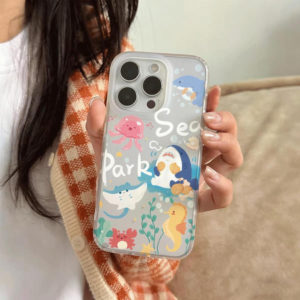 Thế giới biển Đối với trường hợp iPhone 14Pro Da đơn giản và tươi mới 151716