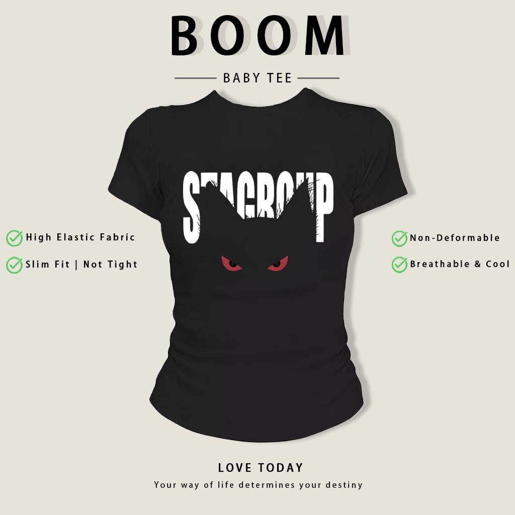 BOOM Áo Baby Tee Nữ Cotton Ôm Body-Áo Thun Ngắn Tay Y2K In Hình PhongCách Mùa Hè, Cổ Tròn Hàng Đầucách hàn quốc phongR03